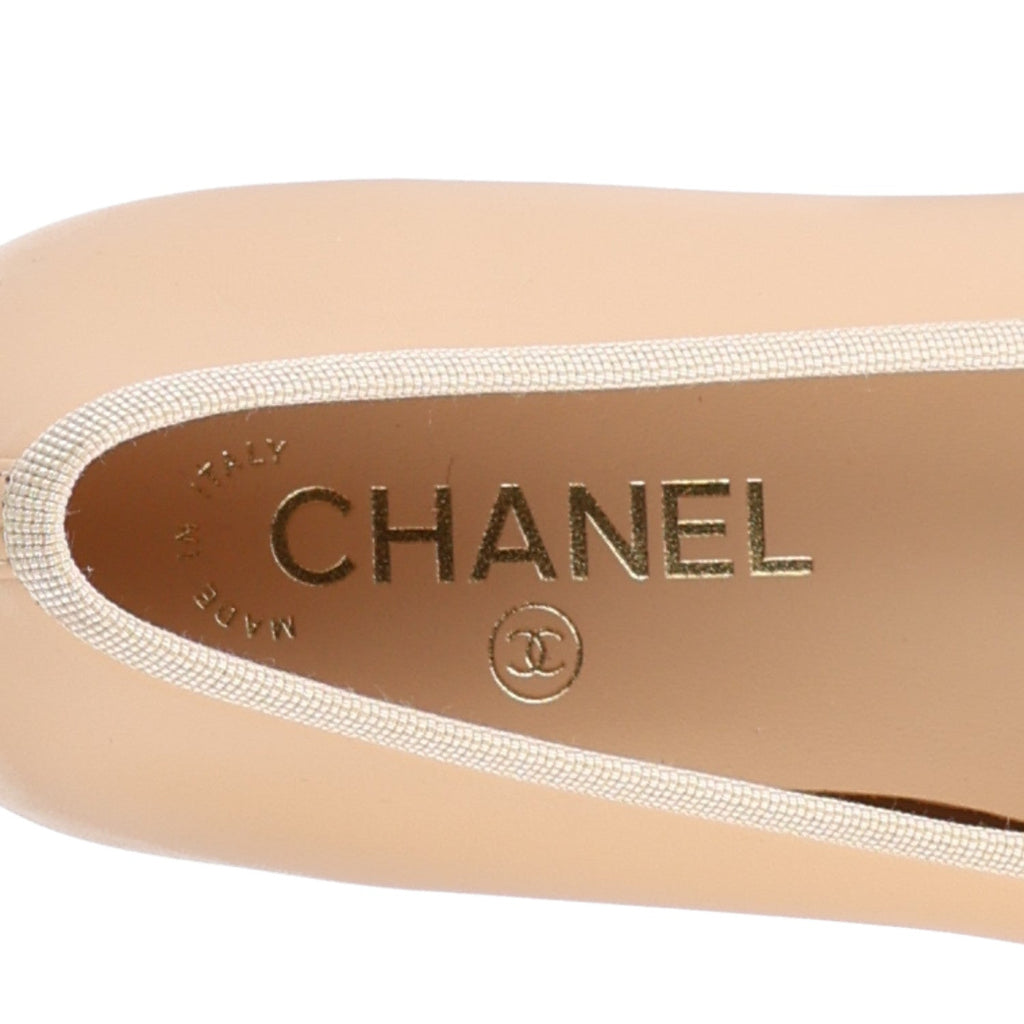 Lambskin Cap Toe CC Ballerina Flats 40.5 Beige Black