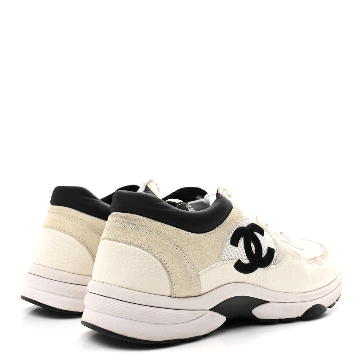 Mesh Suede Calfskin Grained Calfskin Womens CC Sneakers 39.5 White Black