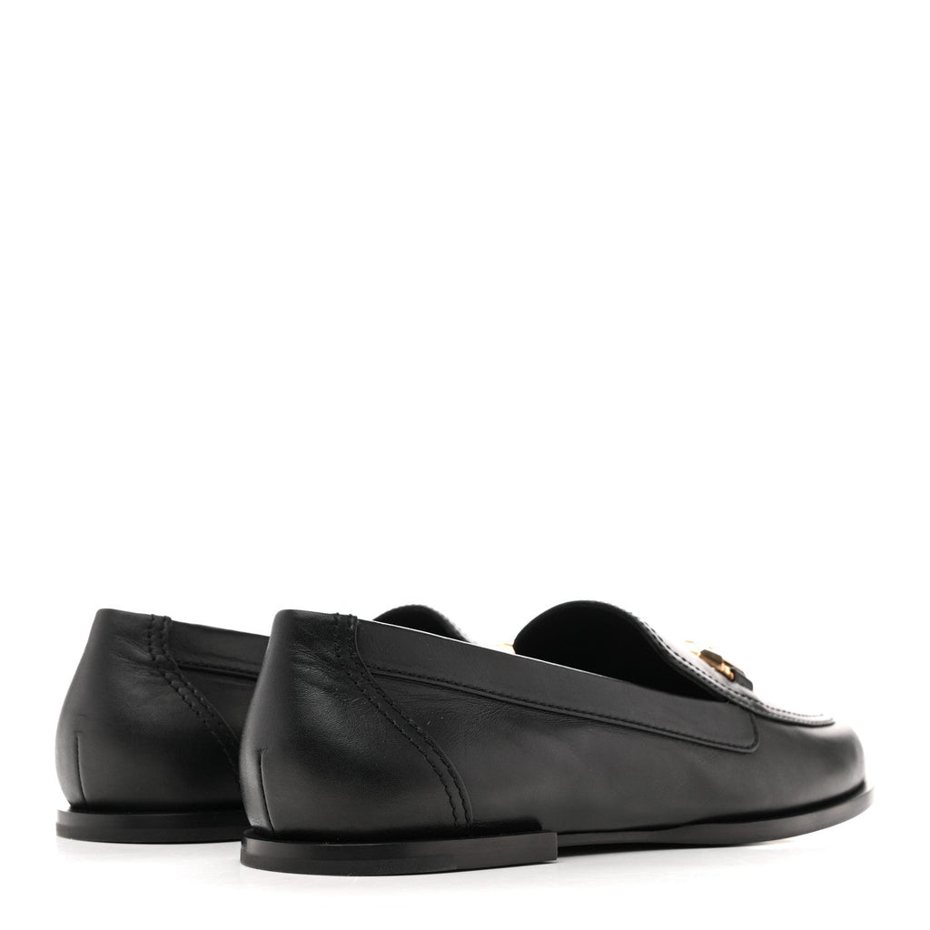 Shiny Calfskin Metal CC Mocassin Loafers 38.5 Black
