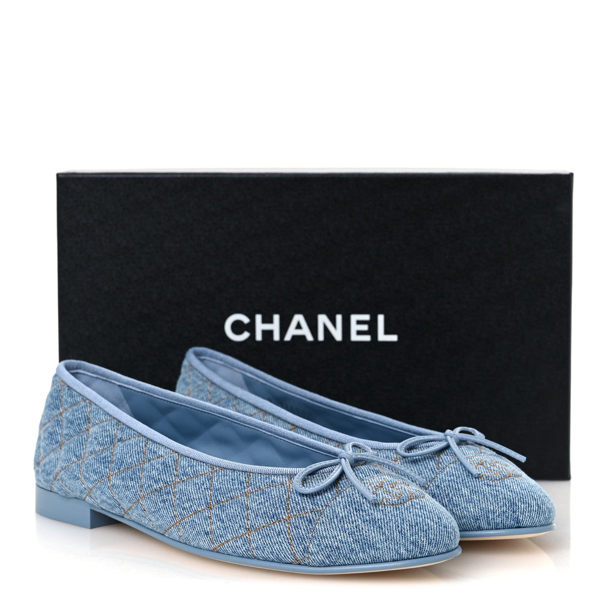 Denim Quilted CC Cap Toe Ballerina Flats 40.5 Light Blue