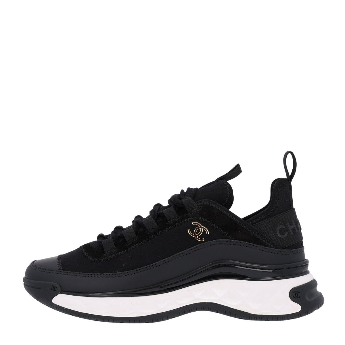 Velvet Calfskin Mixed Fibers CC Sneakers 36.5 Black