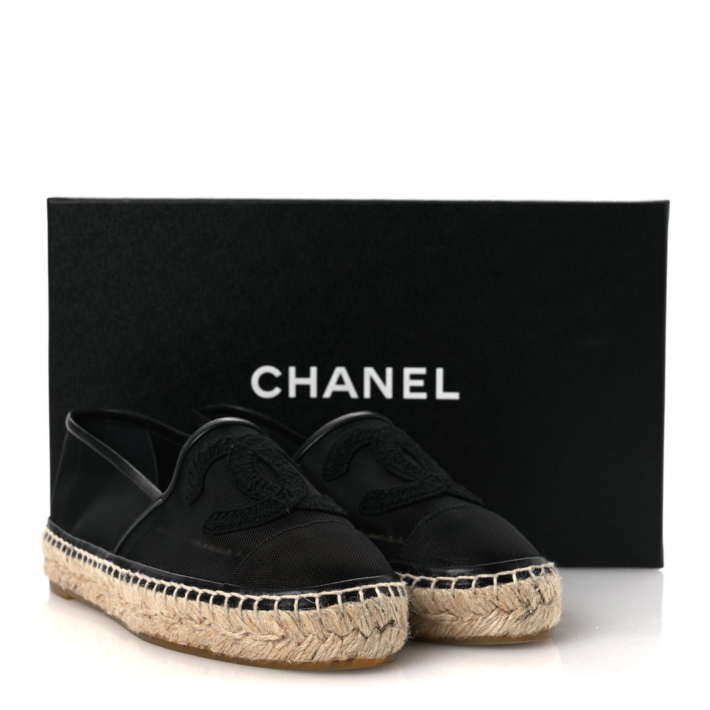 Mesh Grosgrain CC Espadrilles 35 Black