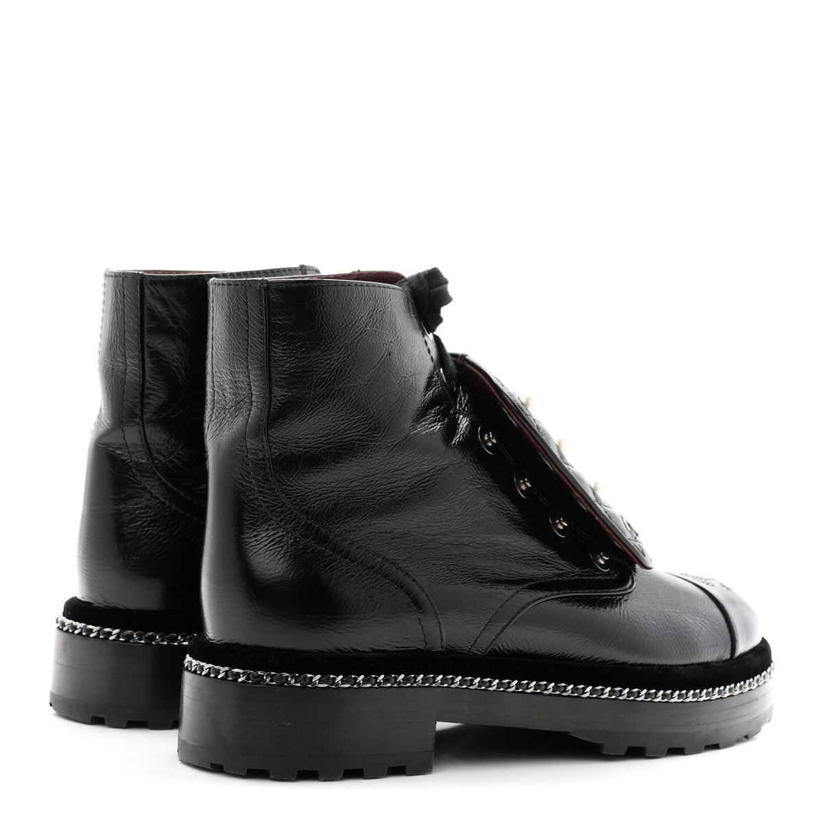 Crackled Calfskin Velvet Pearl Combat Short Boots 38 Black