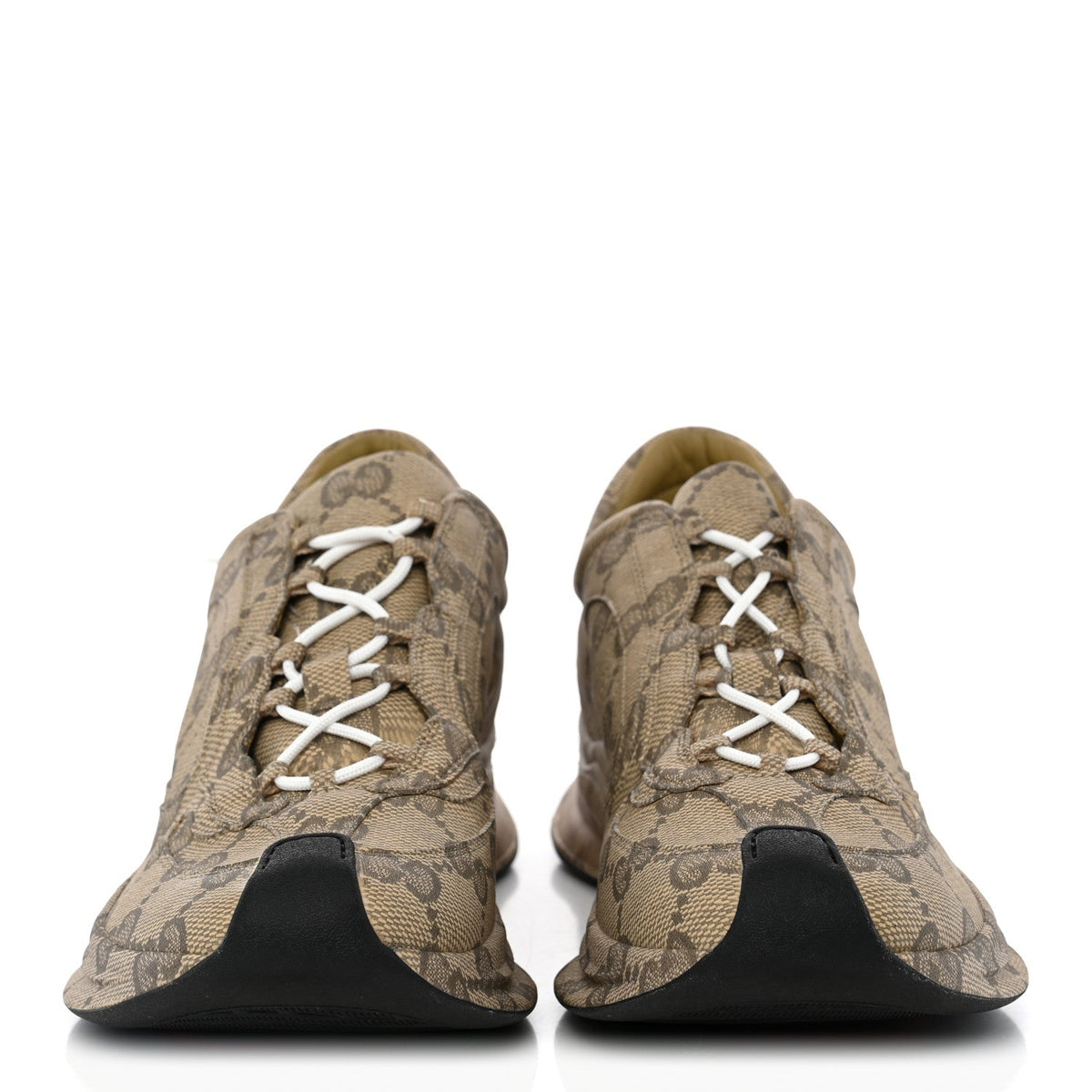 Ultralight Plume Calfskin Monogram Printed Mens Gucci Run Sneakers 11.5 Beige Ebony