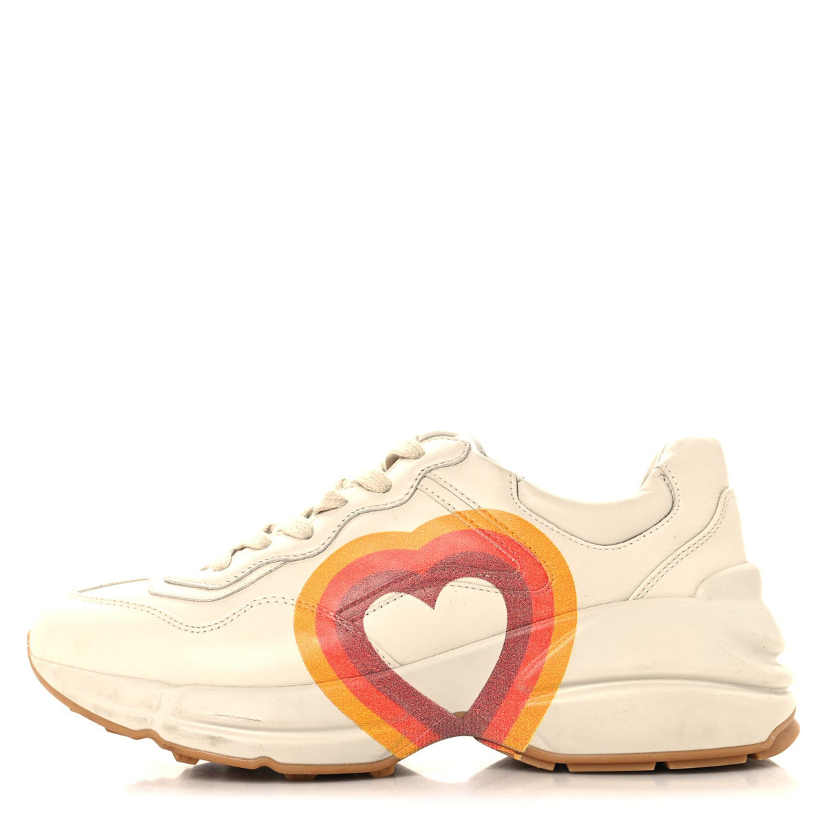 Calfskin Interlocking G Heart Rhyton Sneakers 36.5 Mystic White