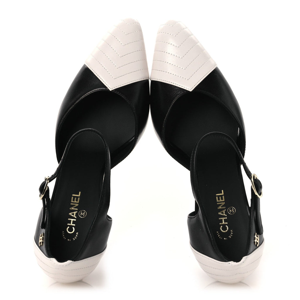 Lambskin Mary Jane Pumps 36.5 Black White