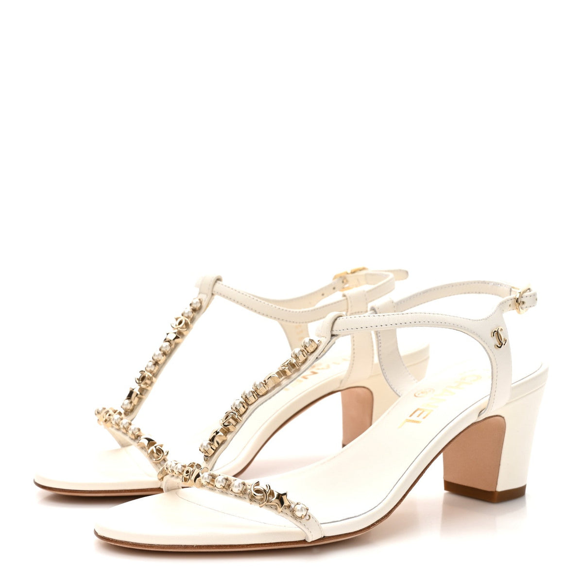 Lambskin Pearl CC Star Sandals 36.5 White