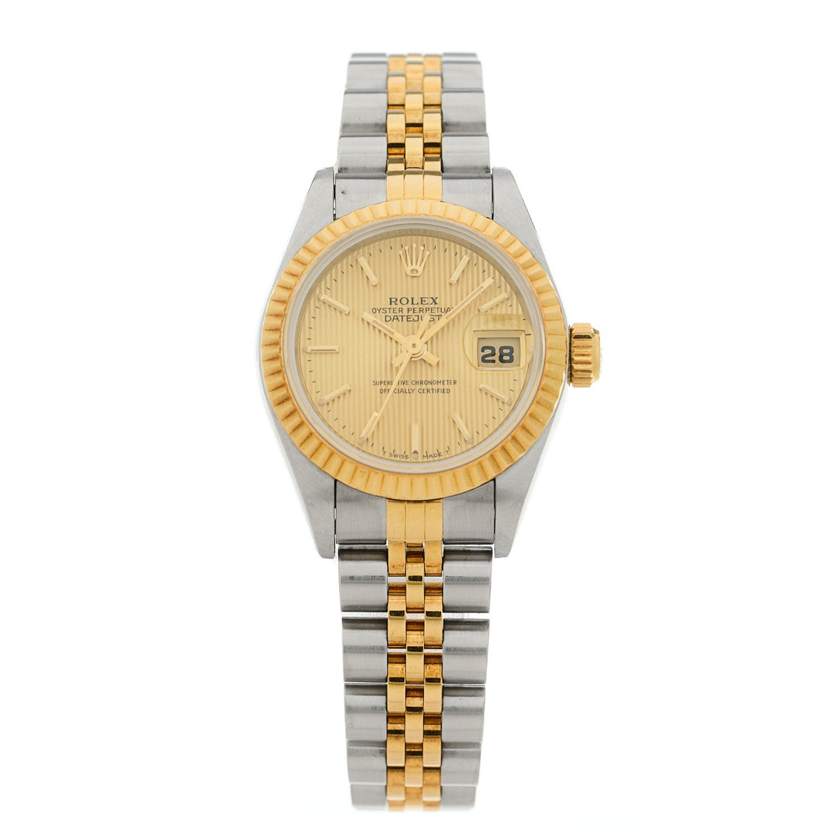 Stainless Steel 18K Yellow Gold 26mm Oyster Perpetual Datejust Watch Champagne Tapestry 69173