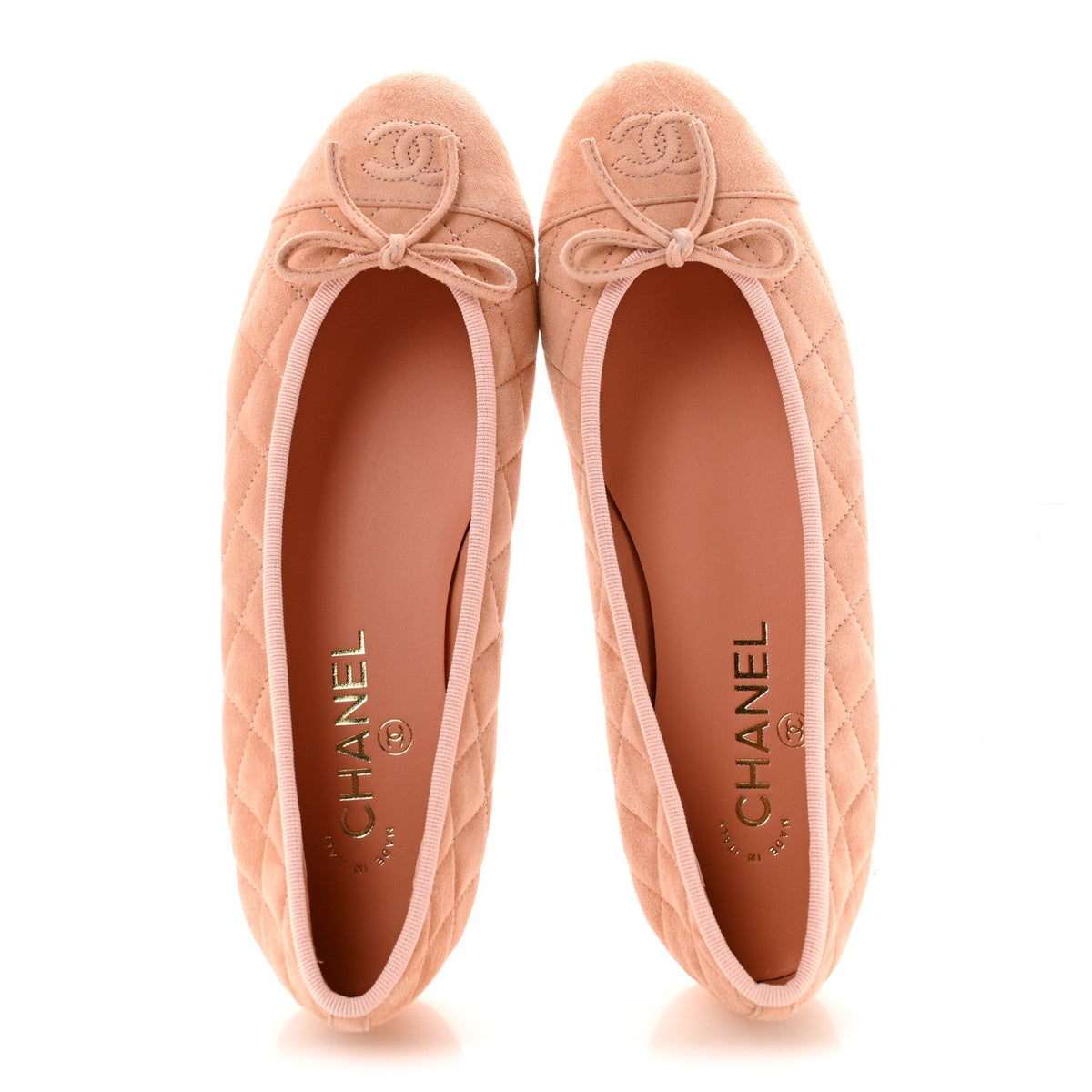 Suede Kidskin Quilted Cap Toe CC Ballerina Flats 38.5 Light Orange