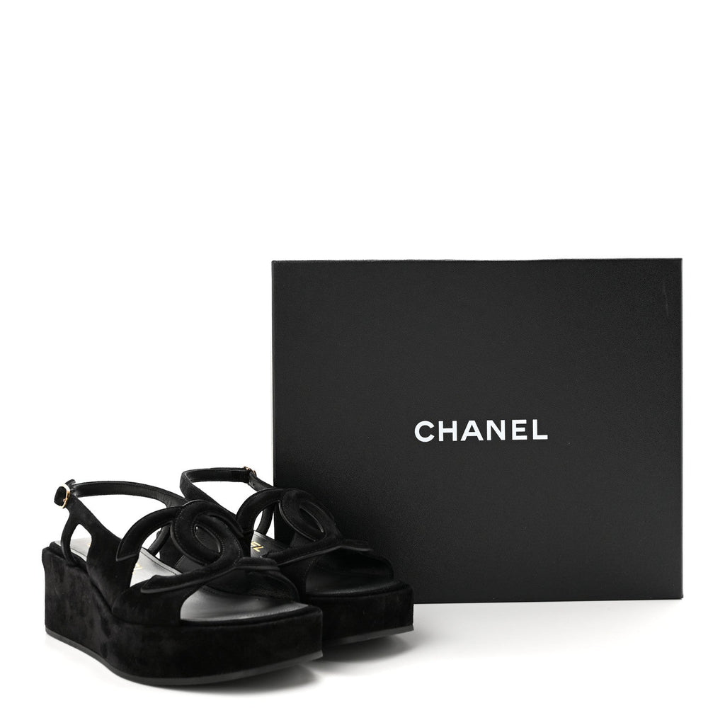 Suede Calfskin Platform CC Sandals 35 Black