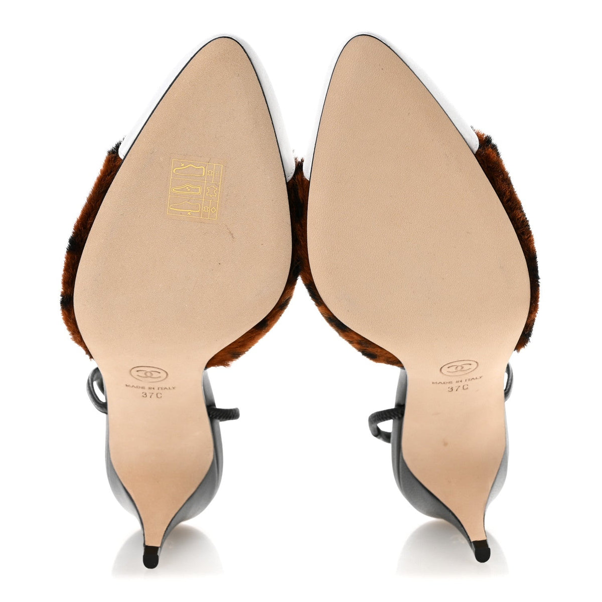 Lambskin Mixed Fibers Cap Toe CC Slingback Pumps 37 White Brown Black