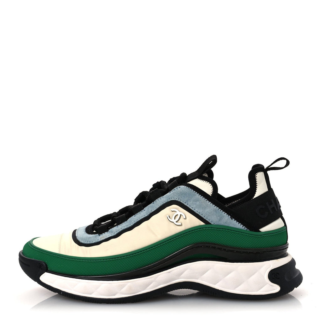Suede Calfskin Mixed Fibers CC Sneakers 40 Ivory Green Light Blue