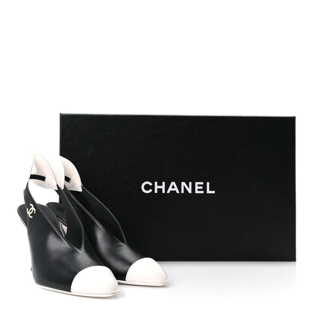 Lambskin Slingback Pumps 36.5 Black White