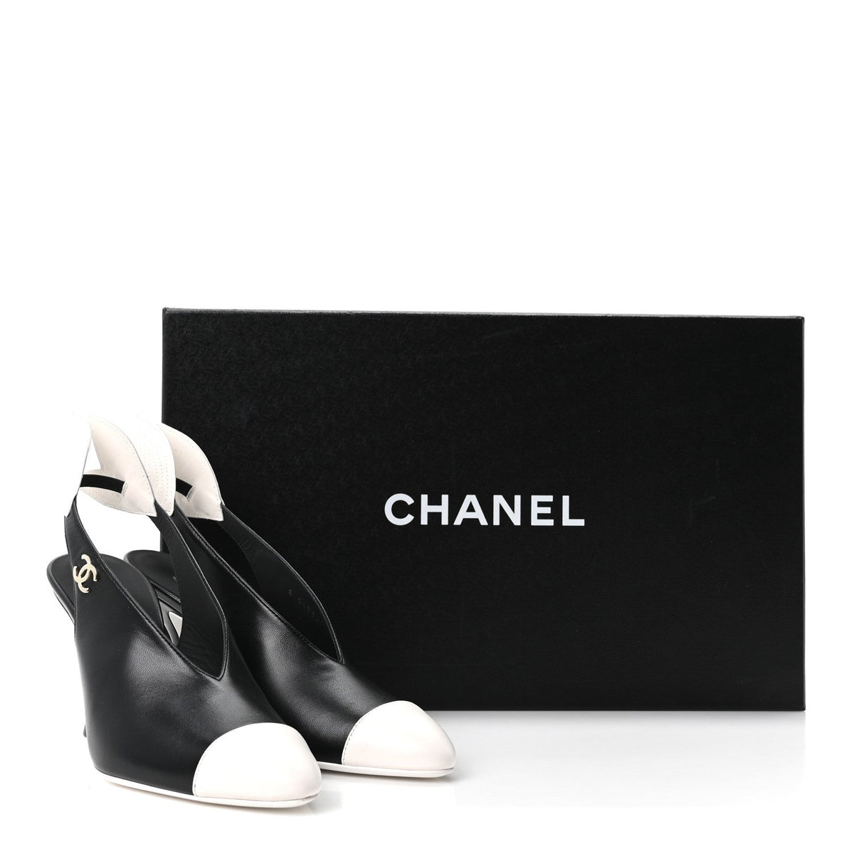 Lambskin Slingback Pumps 36.5 Black White