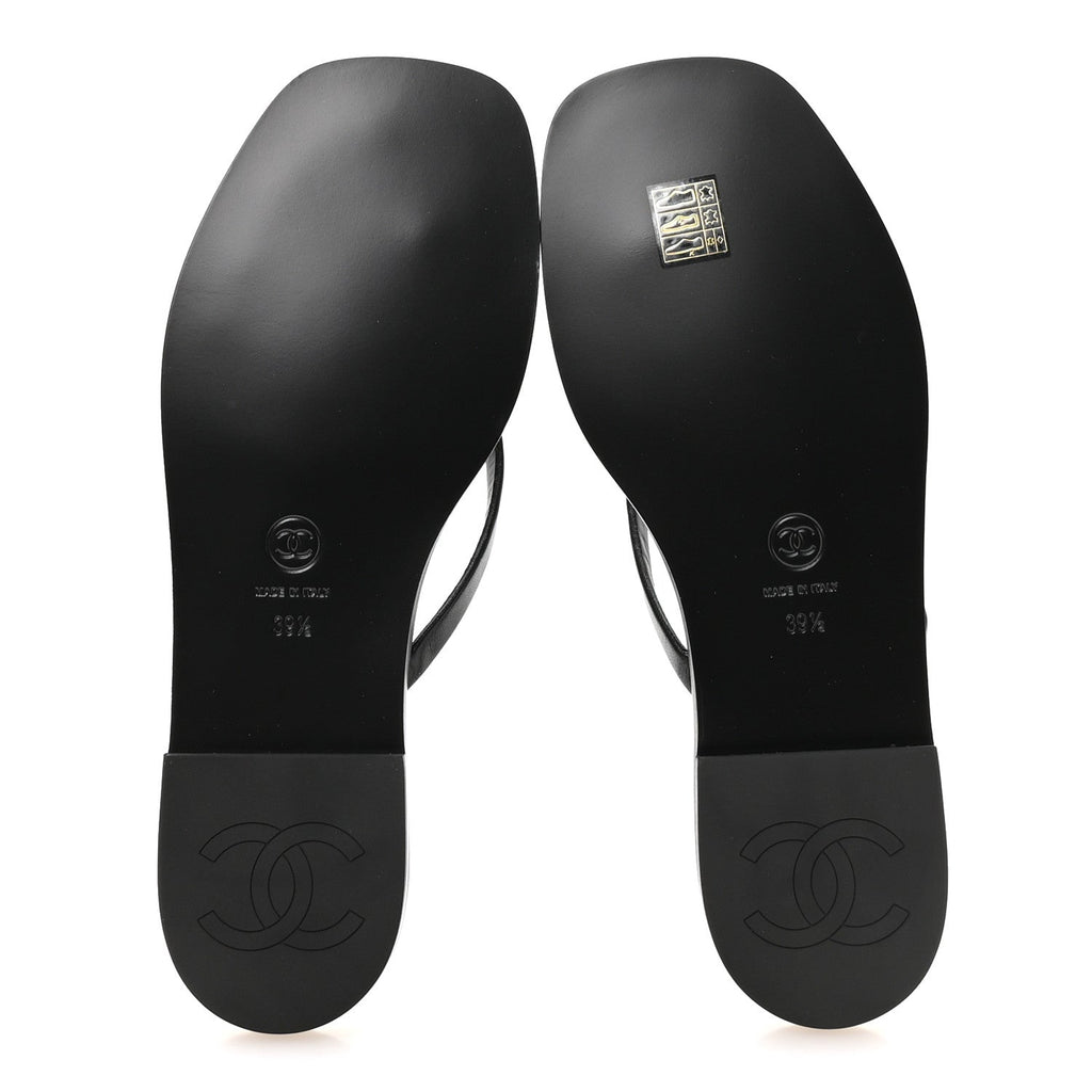 Goatskin Times Square Thong Sandals 39.5 Black