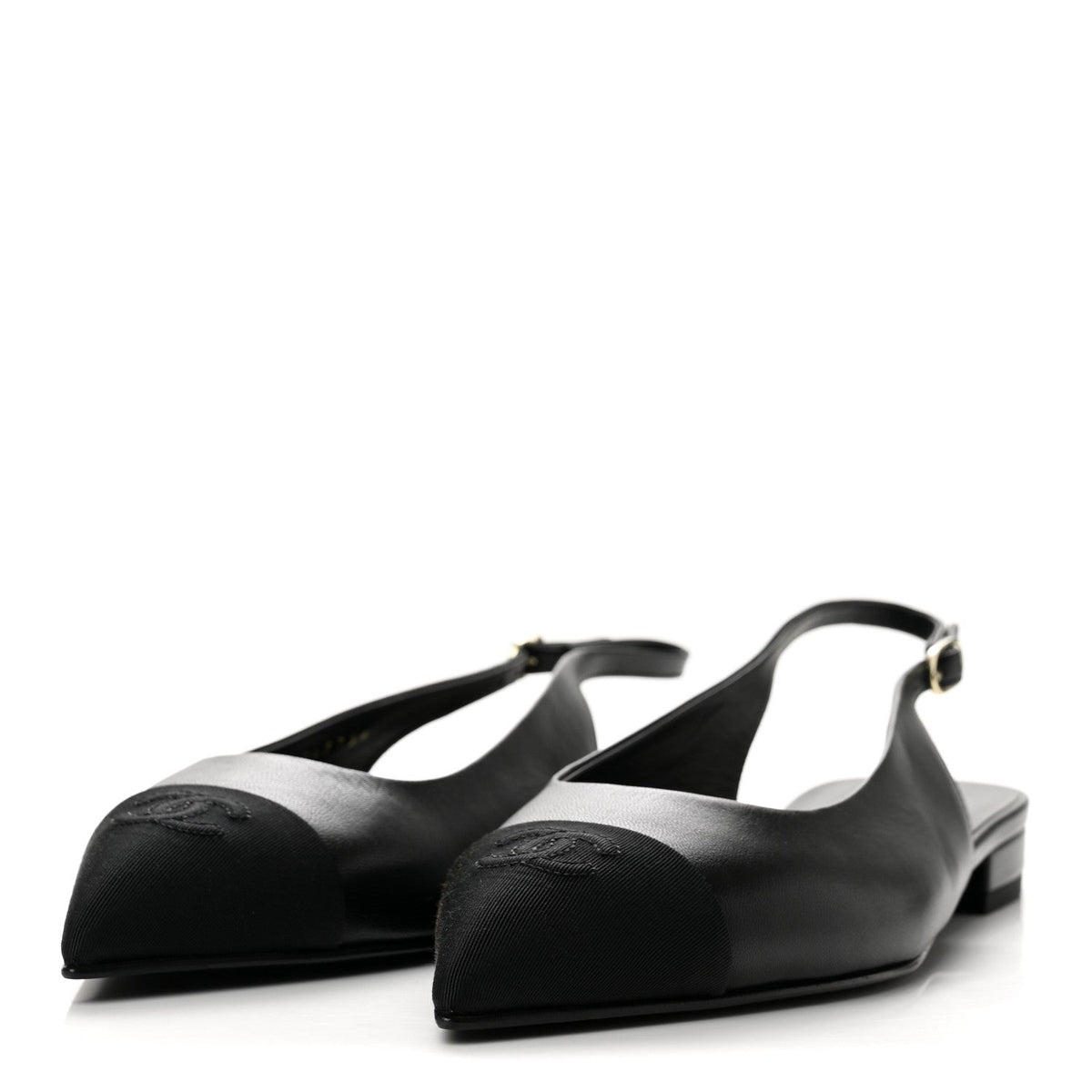 Goatskin Grosgrain Pointed Toe CC Slingback Flats 39 Black