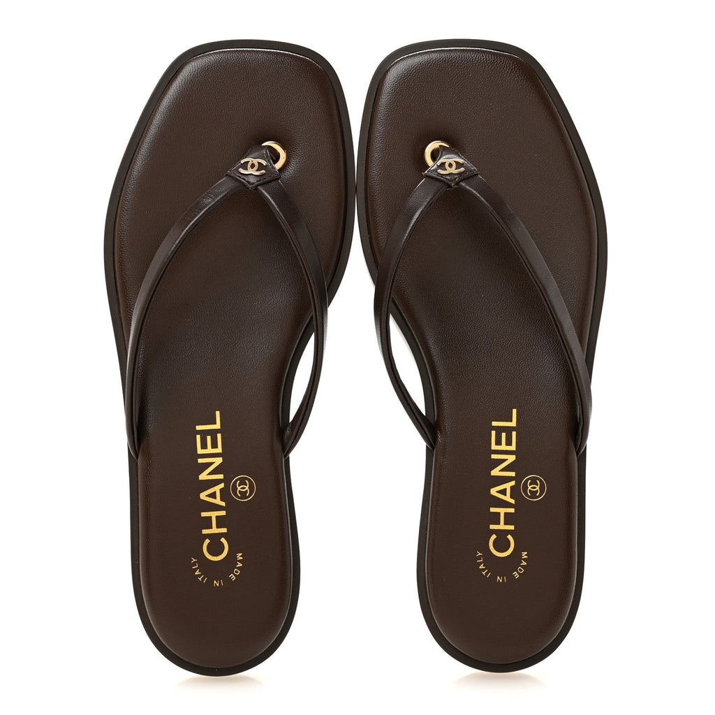 Goatskin CC Times Square Thong Sandals 36.5 Brown