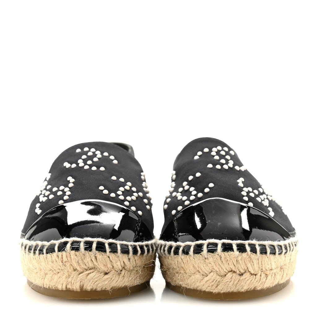 Neoprene Patent Calfskin Pearl CC Espadrilles 35 Black White