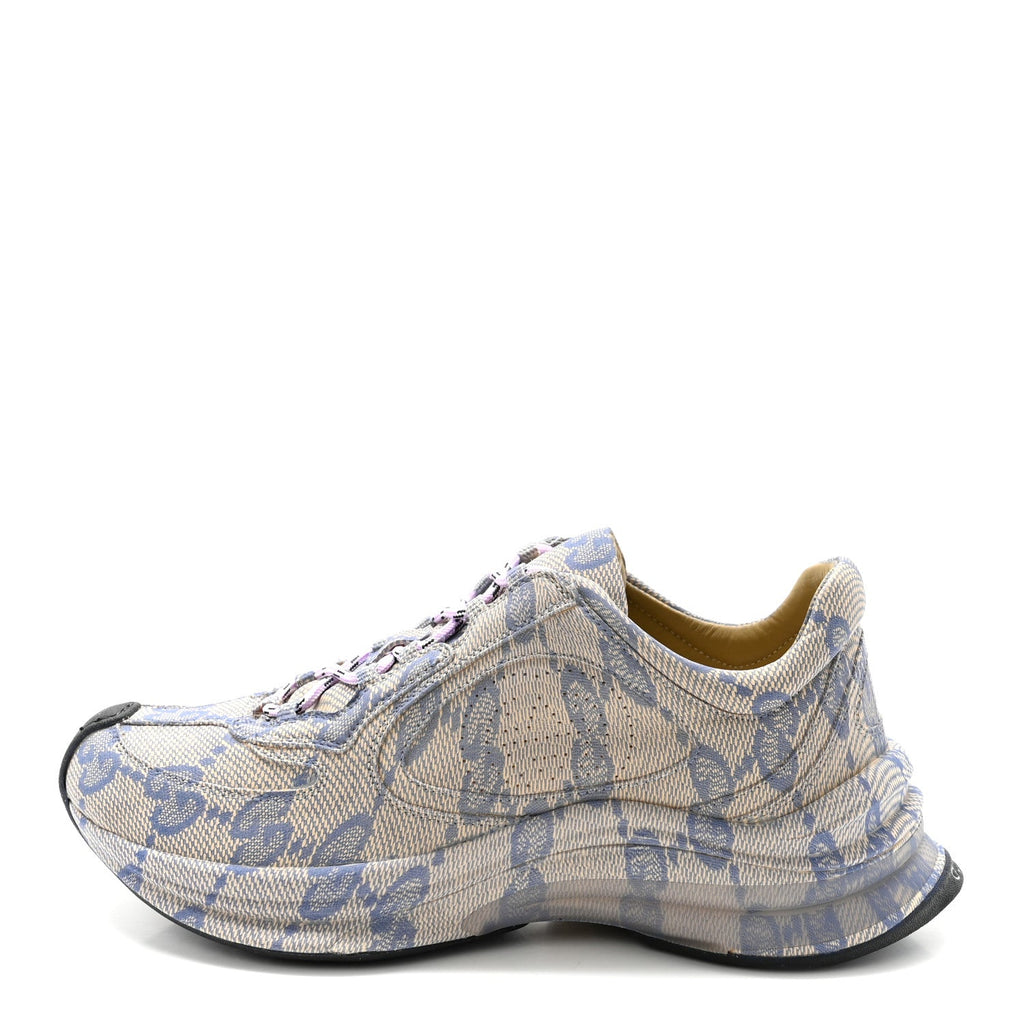 Ultralight Plume Calfskin Monogram Printed Womens Gucci Run Sneakers 37.5 Beige Blue