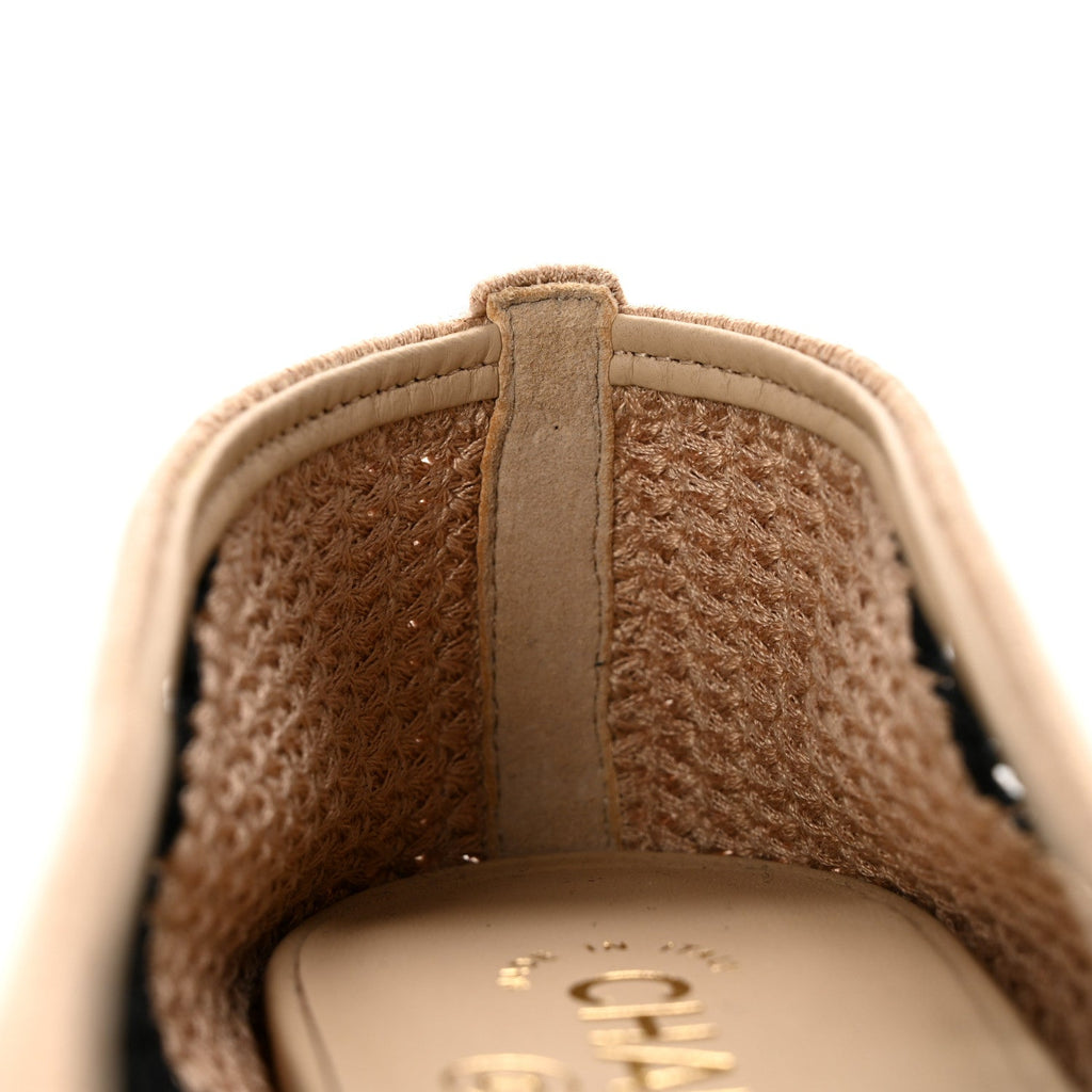 Raffia Cap Toe Ballerina Flats 38.5 Black Beige