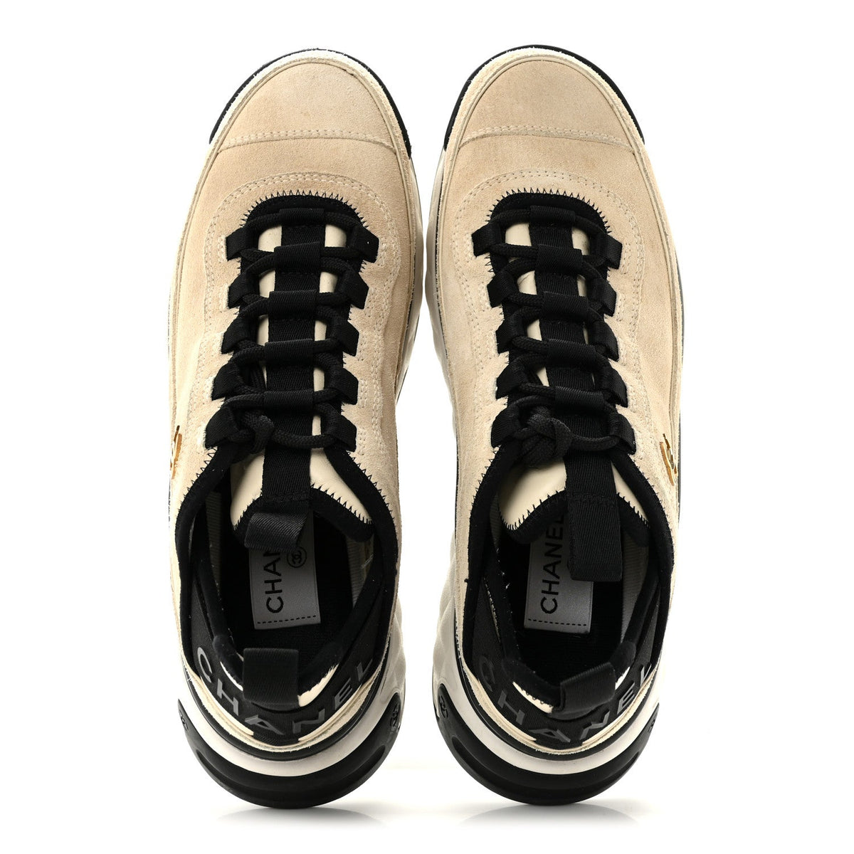 Suede Calfskin Nylon Grosgrain CC Sneakers 38.5 Beige