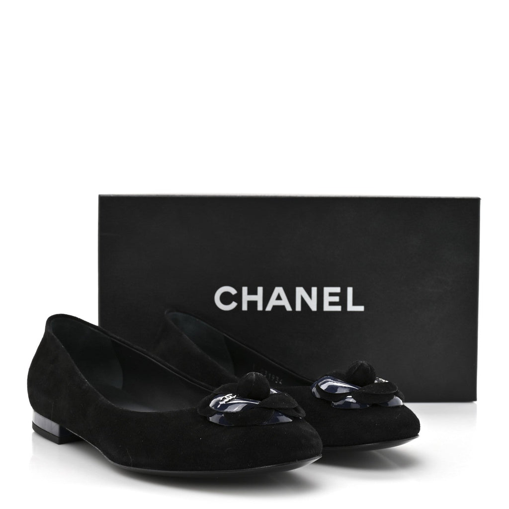 Suede Patent Camellia CC Ballerina Flat 37 Navy Black