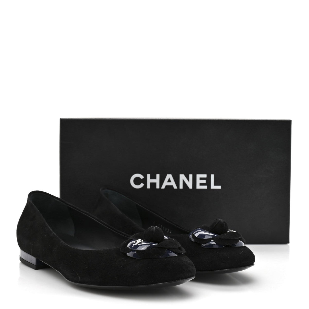 Suede Patent Camellia CC Ballerina Flat 37 Navy Black