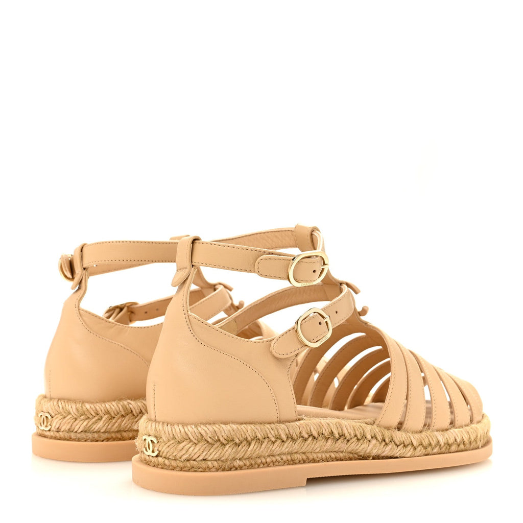 Lambskin Espadrille Sandals 37 Beige
