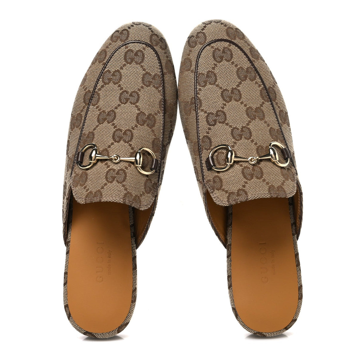 Canvas GG Monogram Horsebit Womens Princetown Slippers 35 Beige Ebony New Acero