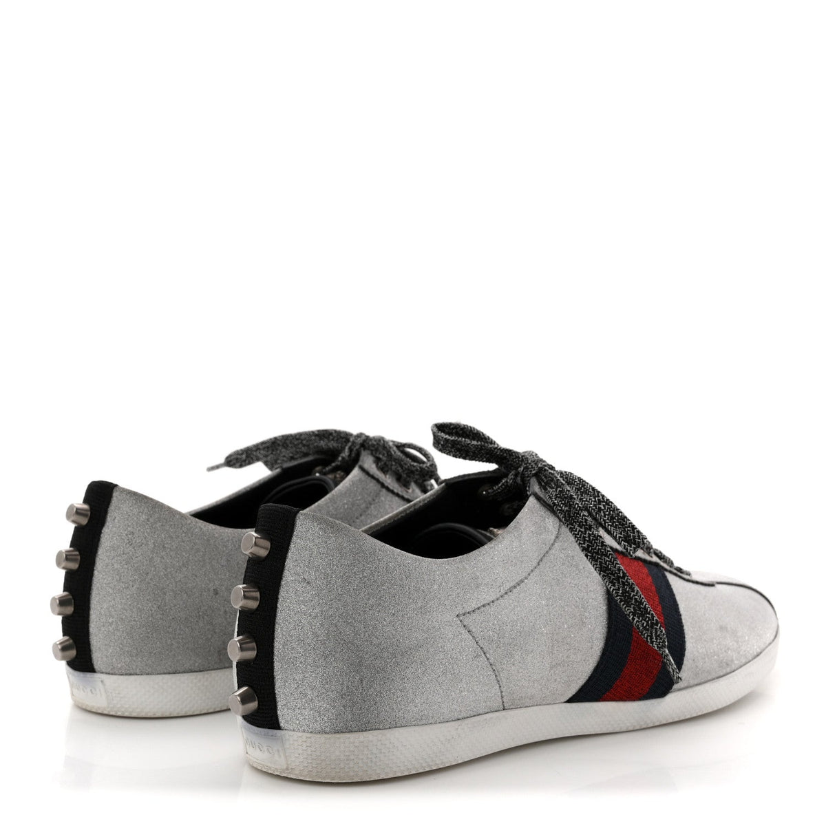Glitter Fabric Studded Web Mens Sneakers 9 Silver