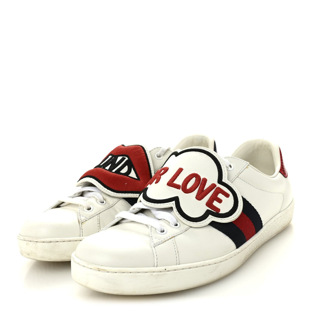 Calfskin Ayers Web Blind for Love Embroidered Mens Ace Sneakers 10 White