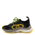 Technical Knit Fabric Waves Womens Gucci Run Sneakers 35 Black Silver Giallo Neon Yellow