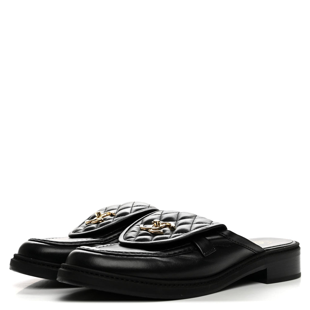Lambskin Quilted CC Turnlock Mules 39.5 Black