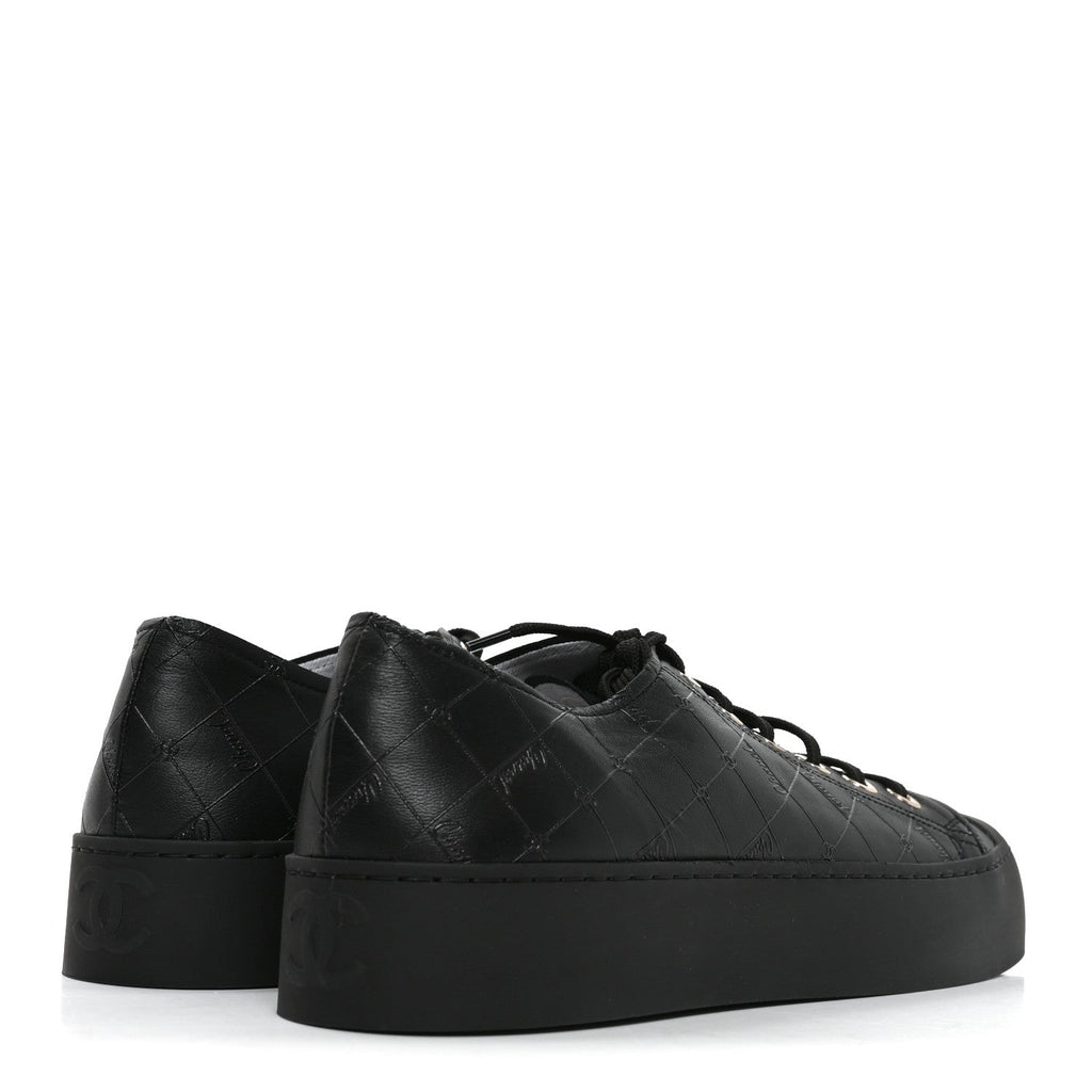 Lambskin Printed Logo Sneakers 41 Black