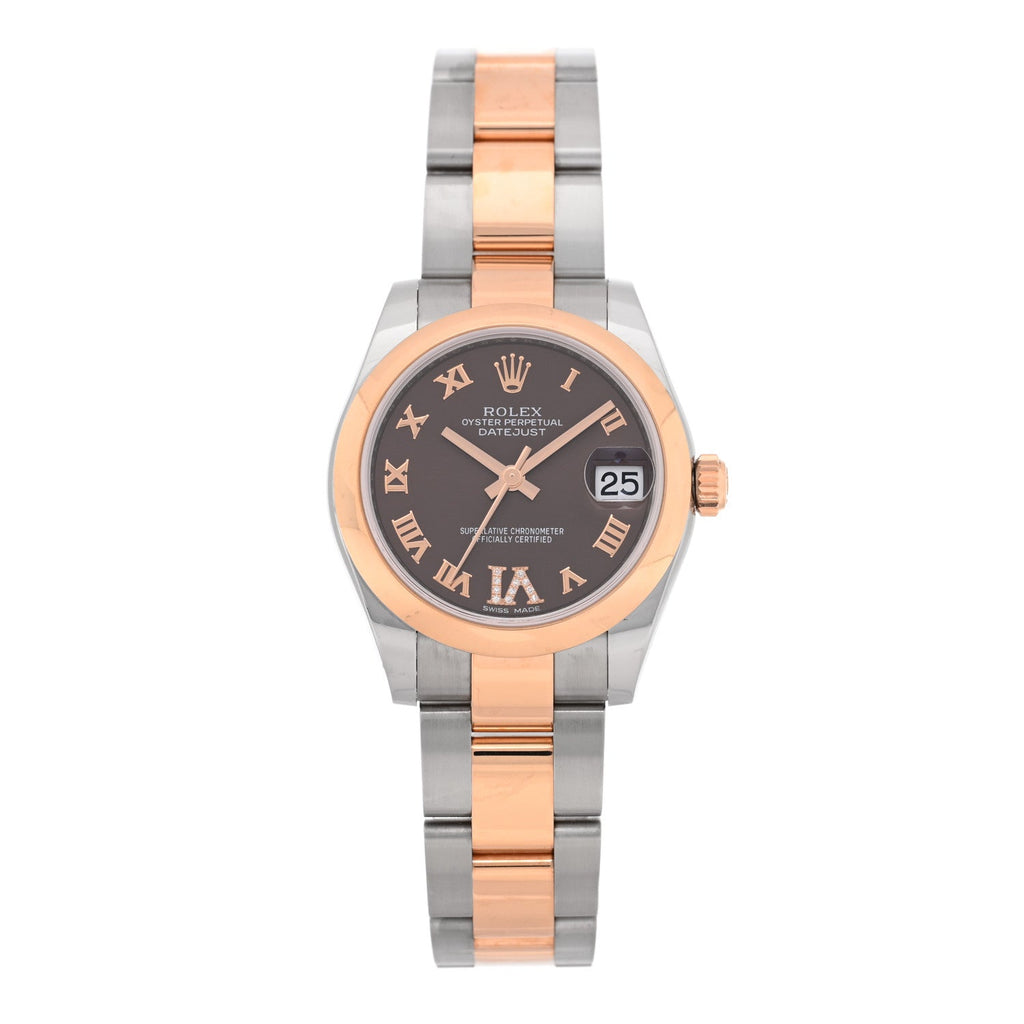 Stainless Steel 18K Everose Diamond 31mm Oyster Perpetual Datejust Watch Chocolate Roman 178241
