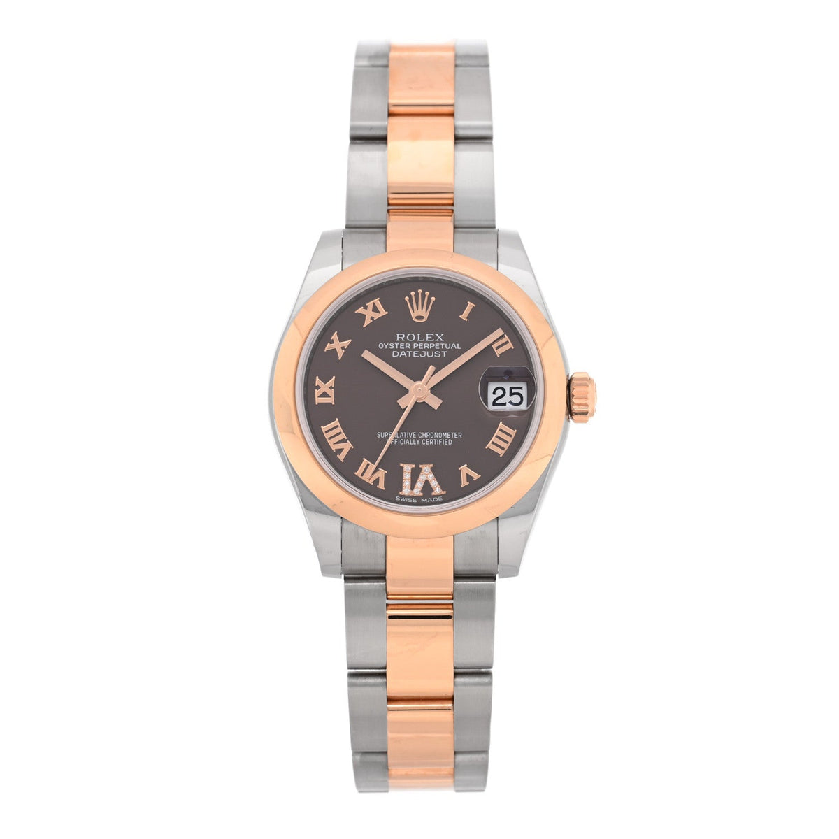 Stainless Steel 18K Everose Diamond 31mm Oyster Perpetual Datejust Watch Chocolate Roman 178241