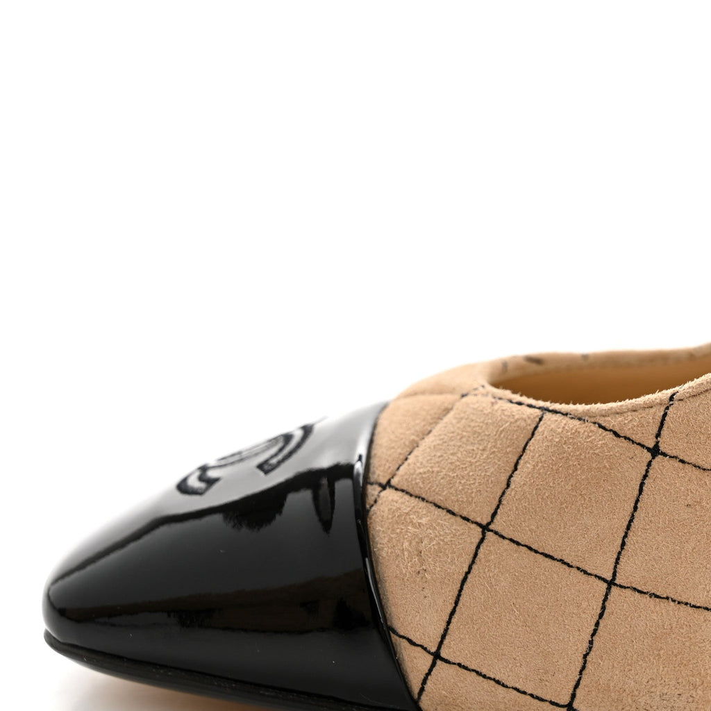 Suede Kidskin Patent Quilted CC Cap Toe Pumps 39 Beige Black