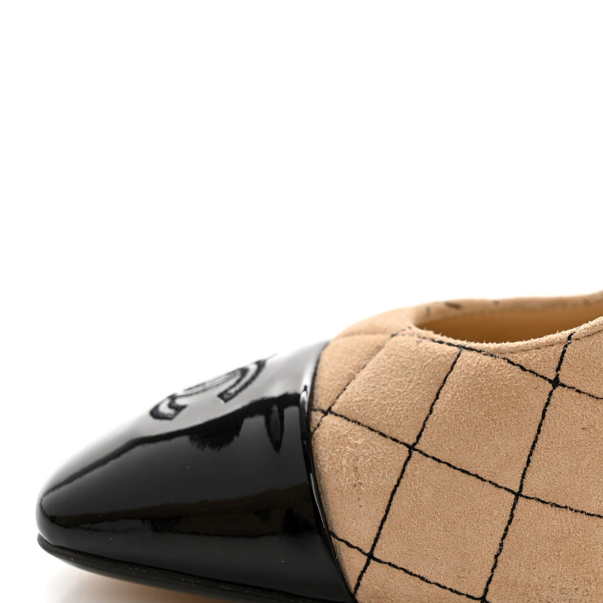 Suede Kidskin Patent Quilted CC Cap Toe Pumps 39 Beige Black