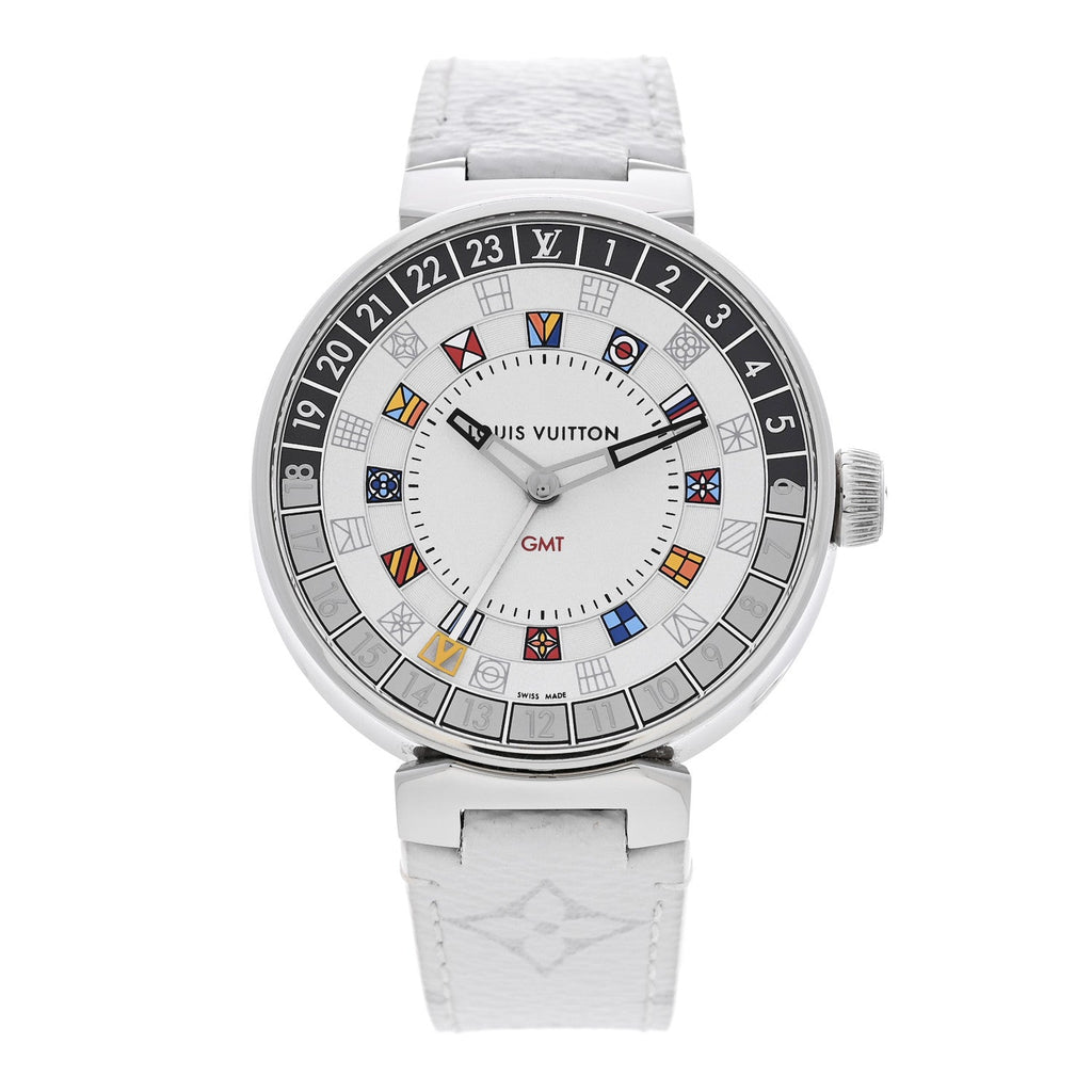 Stainless Steel Rubber 44mm Tambour Moon Dual Time GMT Quartz Watch Silver