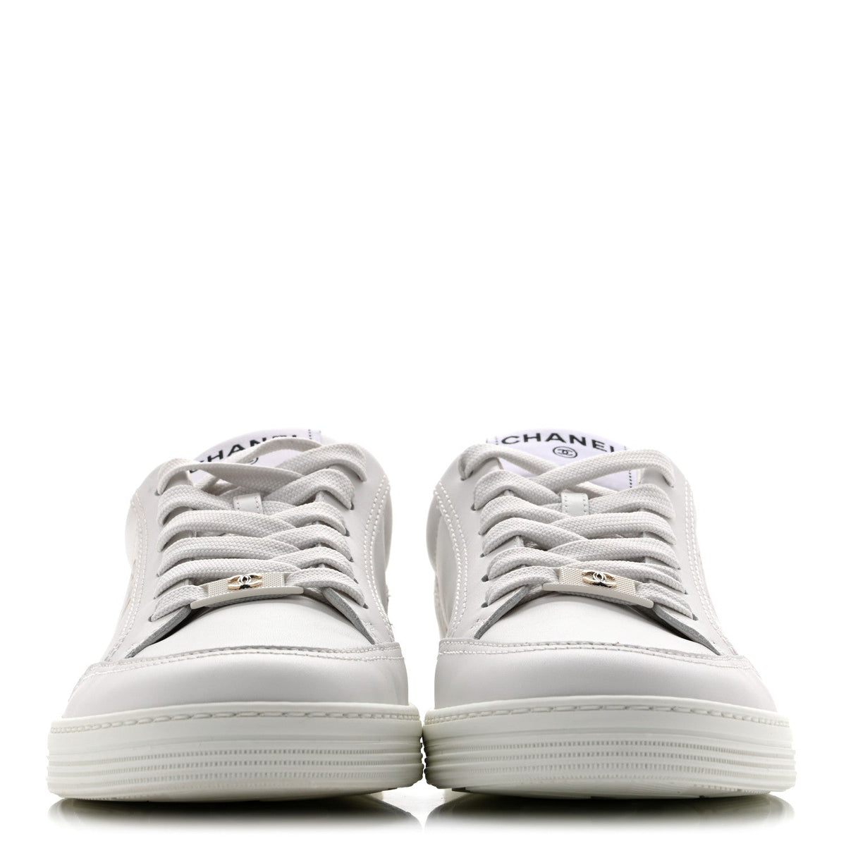Calfskin Womens CC Logo Sneakers 39 White