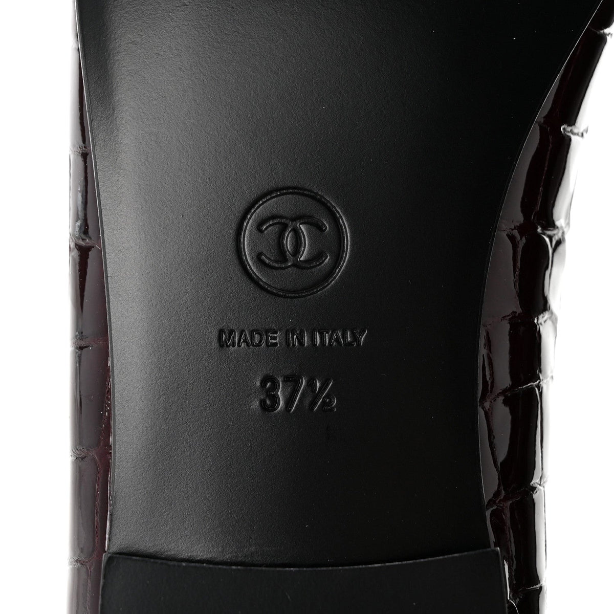 Crocodile Embossed Patent Calfskin Cap Toe CC Ballerina Flats 37.5 Dark Burgundy Black