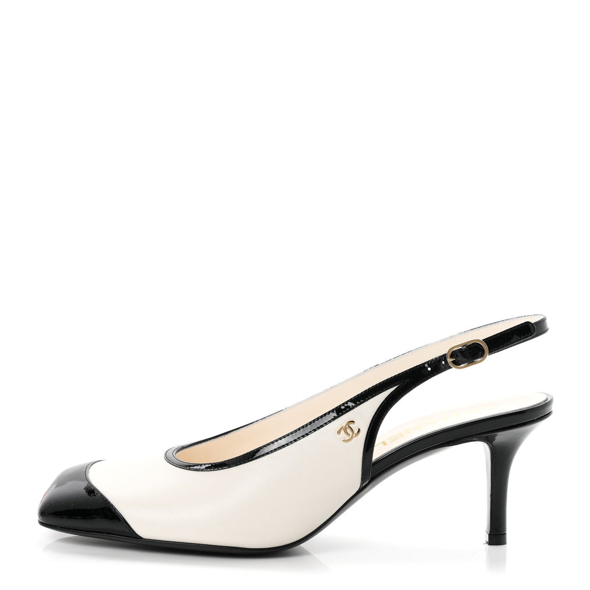 Lambskin Patent Calfskin Cap Toe CC Slingback Pumps 40 White Black