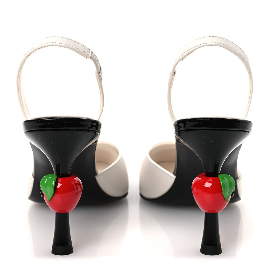 Lambskin Patent Cap Toe CC Apple Slingback Pumps 39 White Black