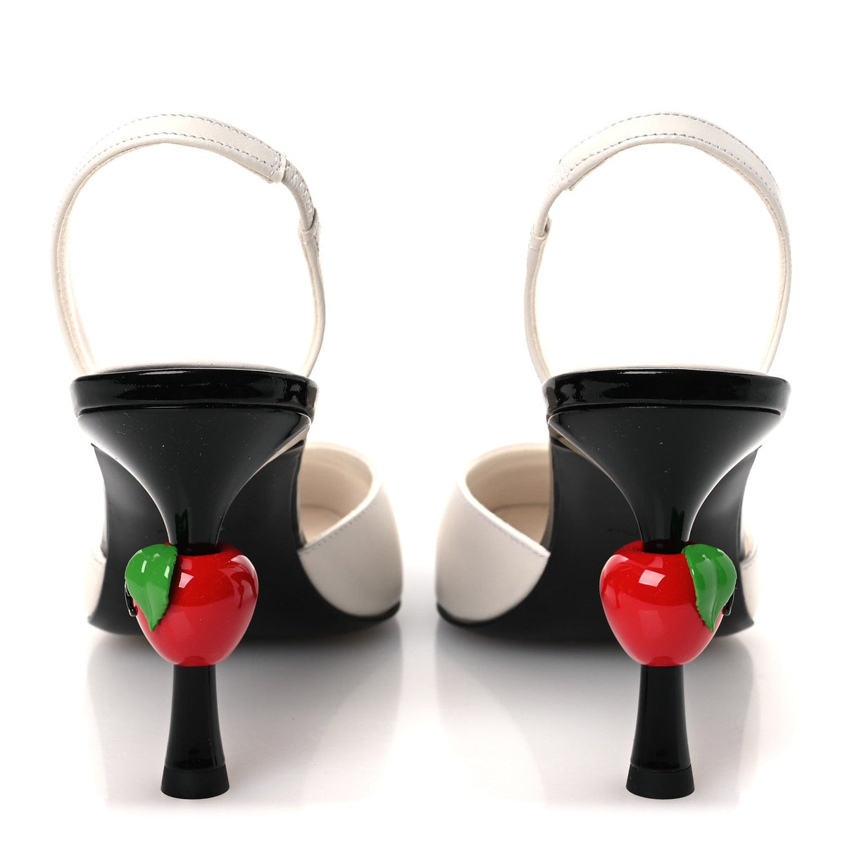 Lambskin Patent Cap Toe CC Apple Slingback Pumps 39 White Black