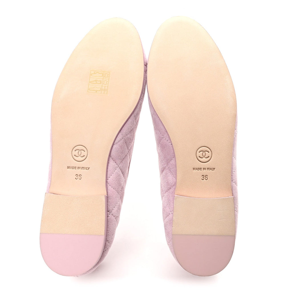 Suede Quilted Cap Toe CC Ballerina Flats 36 Light Pink
