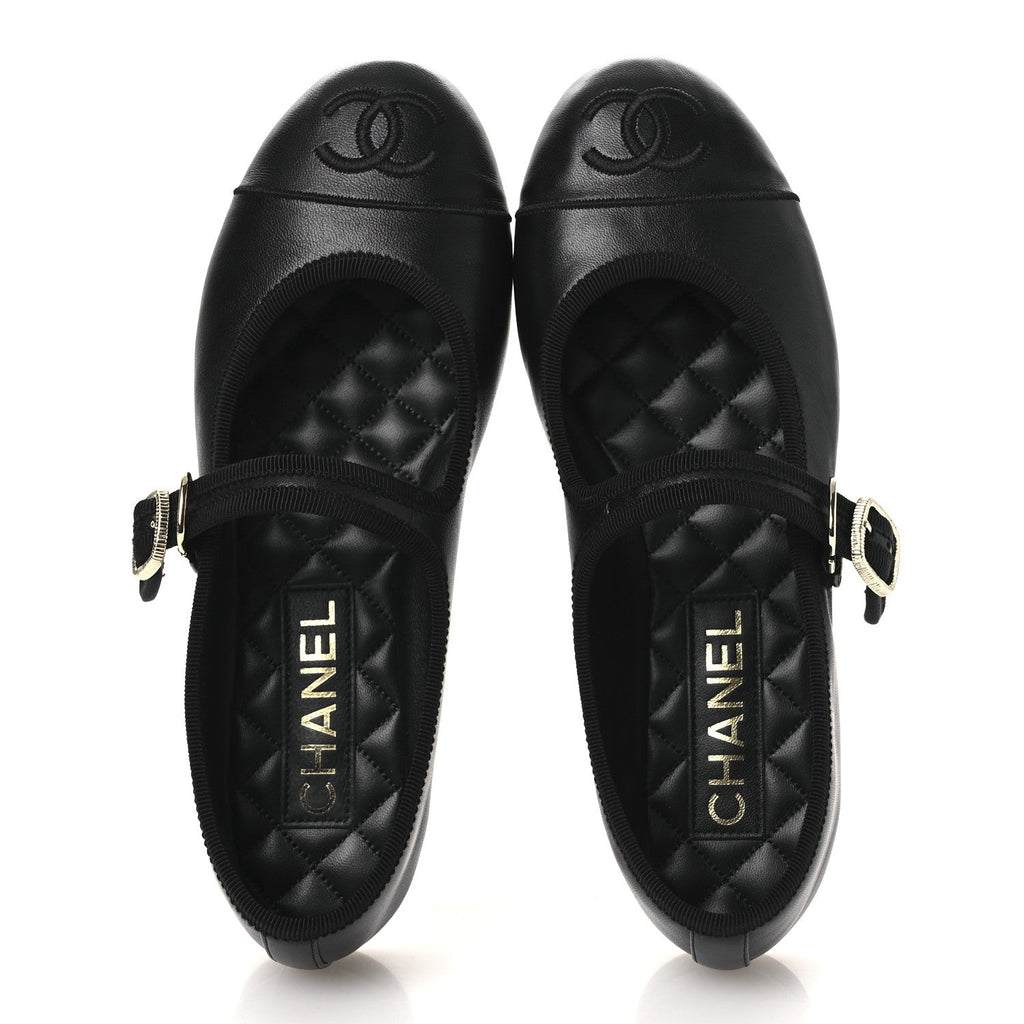 Lambskin Mary Jane Flats 36 Black
