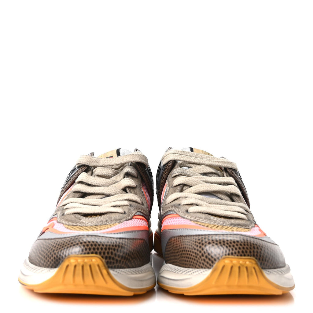 Calfskin Suede Mesh Lizard Embossed Womens Ultrapace Sneakers 37 Silver Anthracite Neon Orange