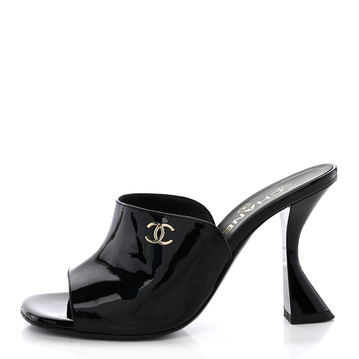 Patent Calfskin CC Mules 36.5 Black