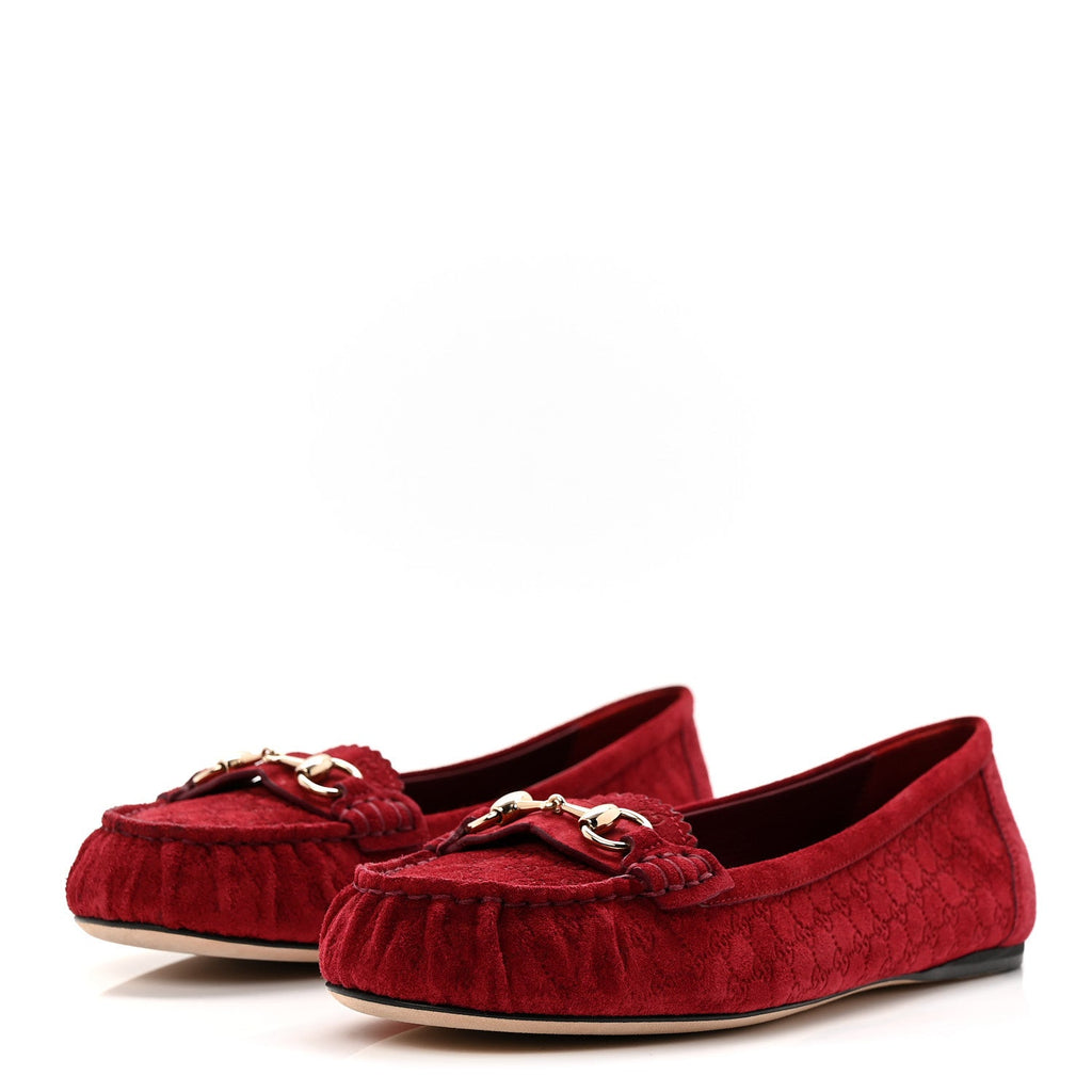 Suede Micro GG Horsebit Womens Kensington Moccasin Loafers 37 Rosso Ancora