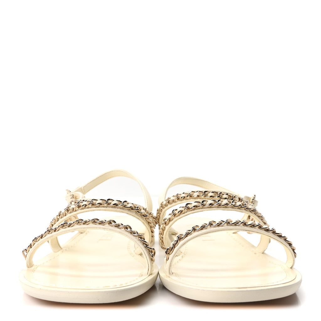 Lambskin CC Chain Flat Sandals 36.5 Ivory